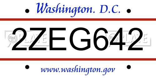 2ZEG642 District Of Columbia License Plate