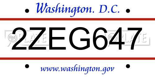 2ZEG647 District Of Columbia License Plate