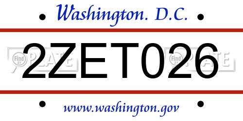 2ZET026 District Of Columbia License Plate