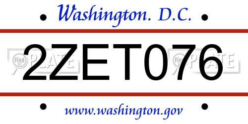 2ZET076 District Of Columbia License Plate