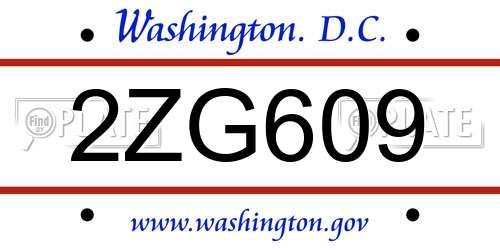 2ZG609 District Of Columbia License Plate