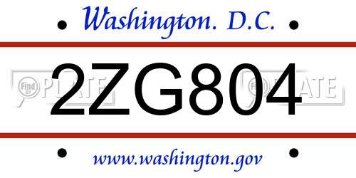2ZG804 District Of Columbia License Plate