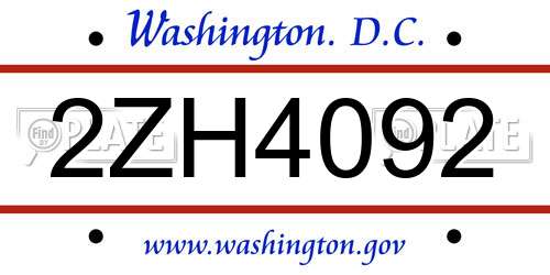 2ZH4092 District Of Columbia License Plate