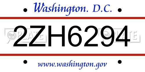 2ZH6294 District Of Columbia License Plate