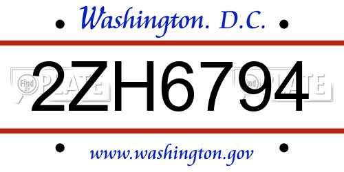 2ZH6794 District Of Columbia License Plate