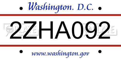 2ZHA092 District Of Columbia License Plate