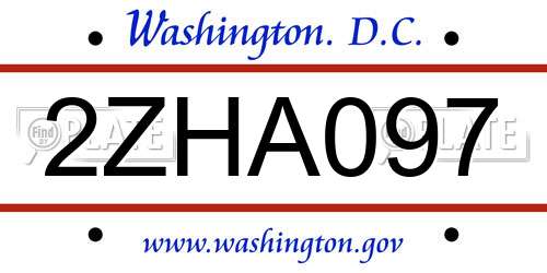 2ZHA097 District Of Columbia License Plate