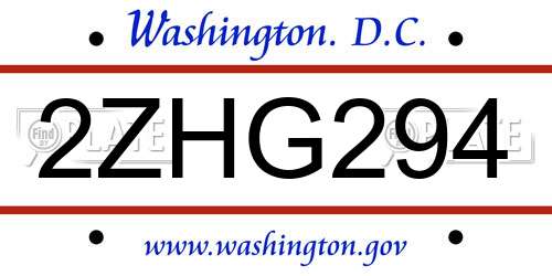 2ZHG294 District Of Columbia License Plate