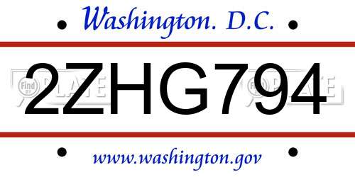 2ZHG794 District Of Columbia License Plate