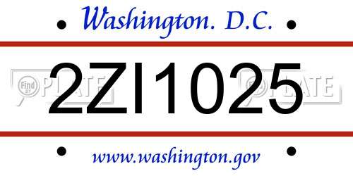 2ZI1025 District Of Columbia License Plate