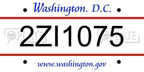 2ZI1075 District Of Columbia License Plate
