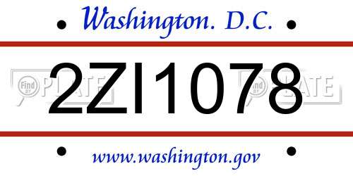 2ZI1078 District Of Columbia License Plate