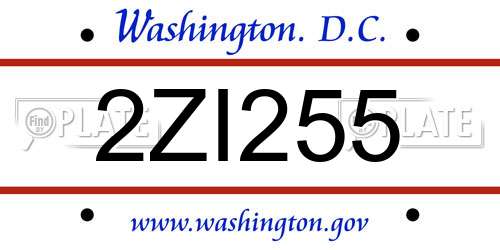 2ZI255 District Of Columbia License Plate