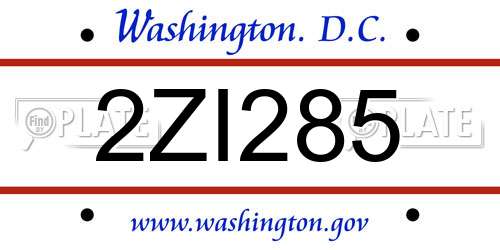 2ZI285 District Of Columbia License Plate
