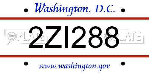 2ZI288 District Of Columbia License Plate