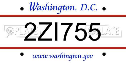 2ZI755 District Of Columbia License Plate