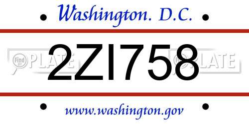 2ZI758 District Of Columbia License Plate