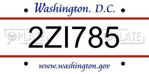 2ZI785 District Of Columbia License Plate
