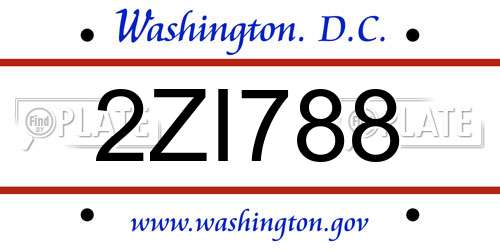 2ZI788 District Of Columbia License Plate