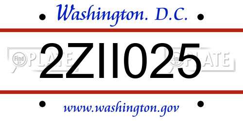2ZII025 District Of Columbia License Plate