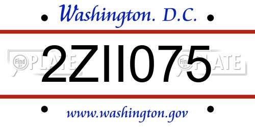 2ZII075 District Of Columbia License Plate