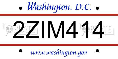 2ZIM414 District Of Columbia License Plate