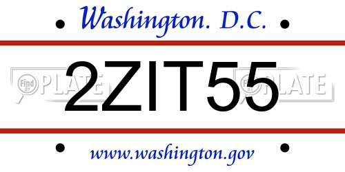 2ZIT55 District Of Columbia License Plate
