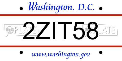 2ZIT58 District Of Columbia License Plate