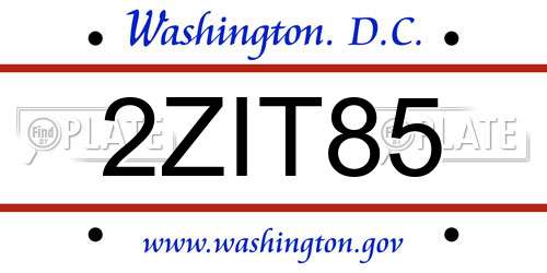 2ZIT85 District Of Columbia License Plate