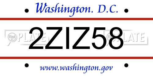 2ZIZ58 District Of Columbia License Plate