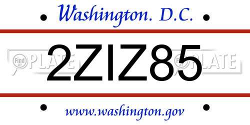 2ZIZ85 District Of Columbia License Plate