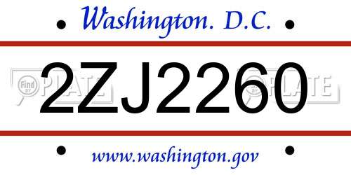 2ZJ2260 District Of Columbia License Plate