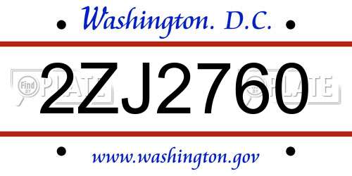 2ZJ2760 District Of Columbia License Plate