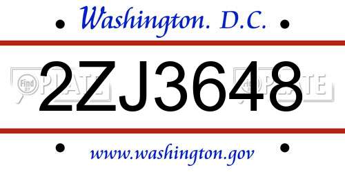 2ZJ3648 District Of Columbia License Plate