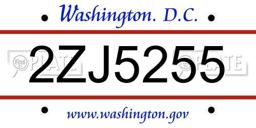 2ZJ5255 District Of Columbia License Plate