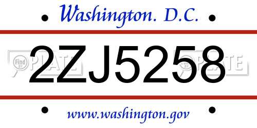 2ZJ5258 District Of Columbia License Plate