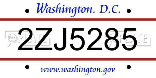 2ZJ5285 District Of Columbia License Plate
