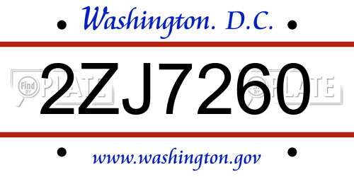 2ZJ7260 District Of Columbia License Plate