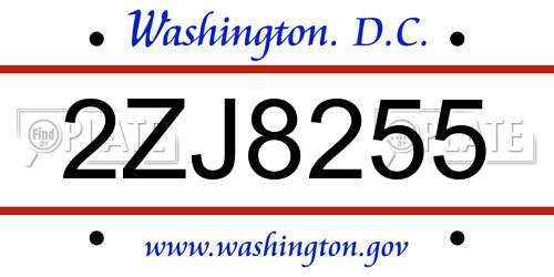 2ZJ8255 District Of Columbia License Plate