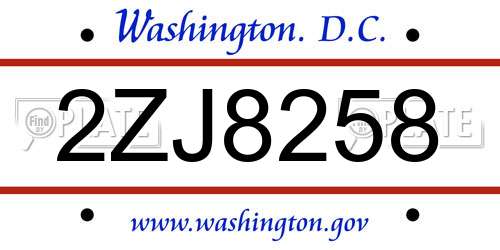 2ZJ8258 District Of Columbia License Plate