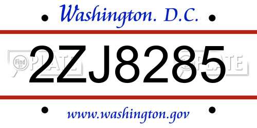 2ZJ8285 District Of Columbia License Plate