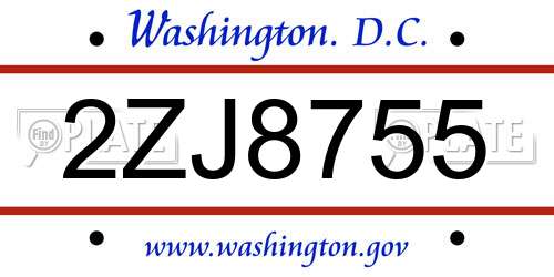 2ZJ8755 District Of Columbia License Plate