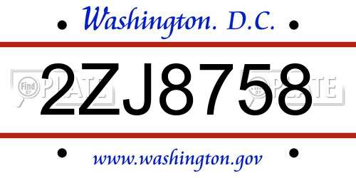 2ZJ8758 District Of Columbia License Plate