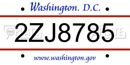 2ZJ8785 District Of Columbia License Plate