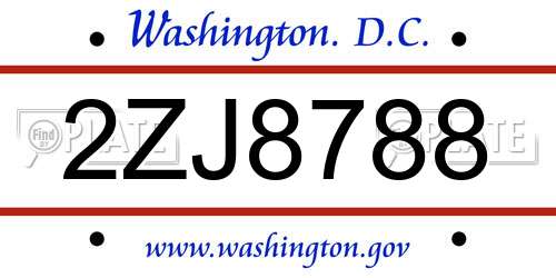 2ZJ8788 District Of Columbia License Plate