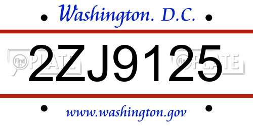 2ZJ9125 District Of Columbia License Plate