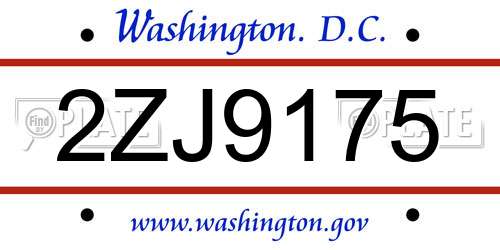 2ZJ9175 District Of Columbia License Plate