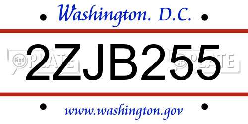 2ZJB255 District Of Columbia License Plate