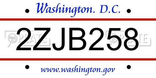 2ZJB258 District Of Columbia License Plate