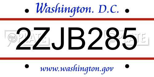 2ZJB285 District Of Columbia License Plate